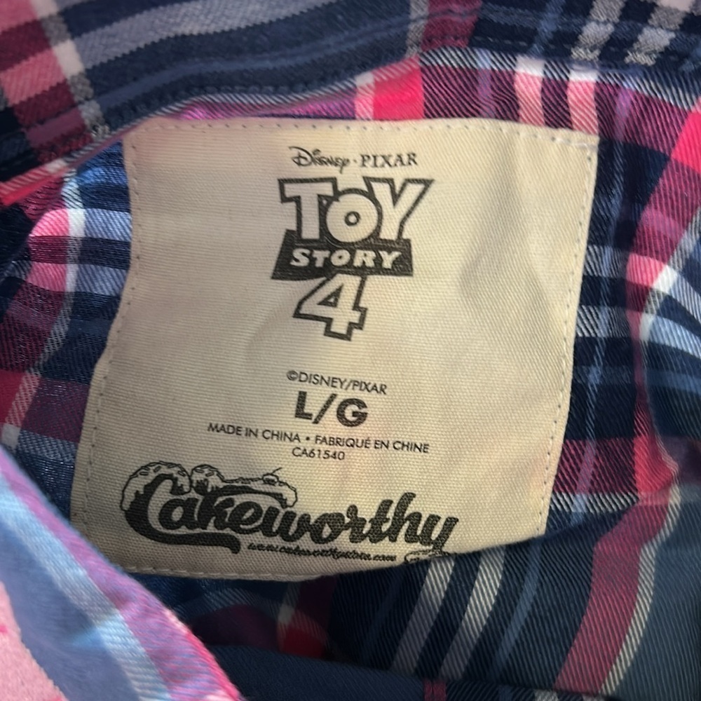 Disney Toy Story 4 Cakeworthy Bo Peep Plaid Flannel Button Up Shirt Top Sz L NEW - Picture 7 of 12